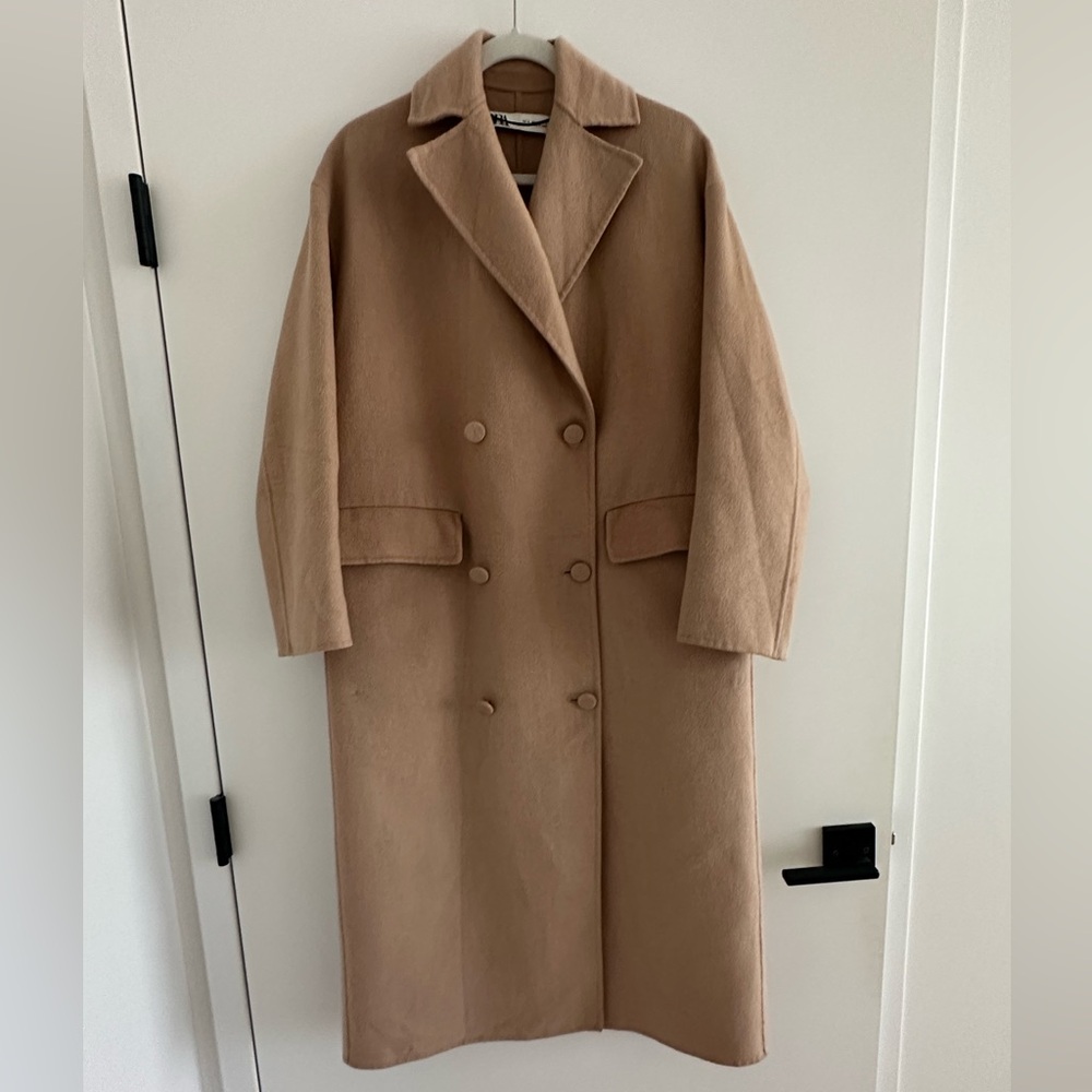 Zara Tan Double-Breasted Long Coat